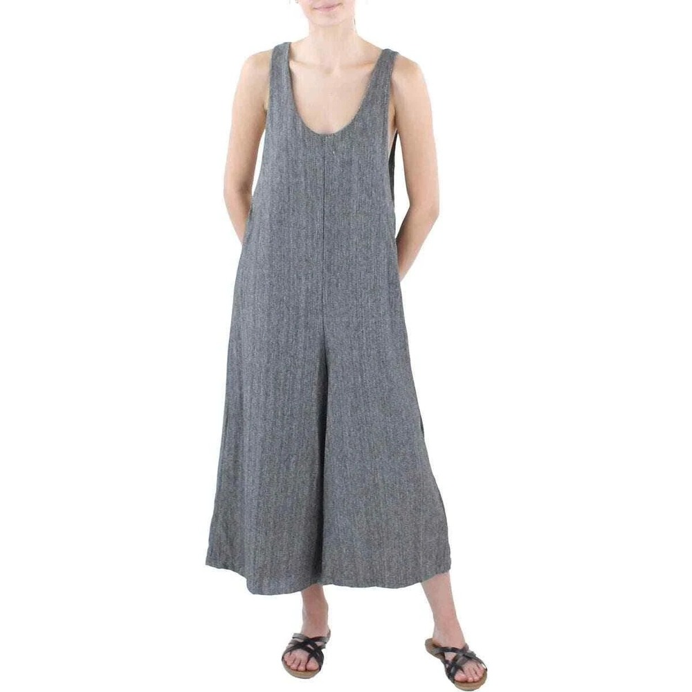 Maronie Women's Charcoal Chevron Sleeveless Cropped Wide Leg Jumpsuit Size L‎